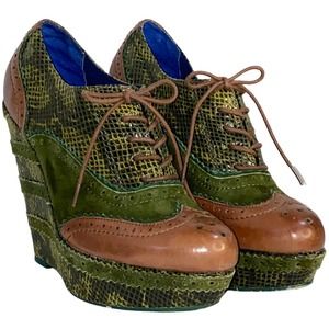 Poetic Licence "Wild Safari" Oxford Saddle Bootie Green & Brown Wedge